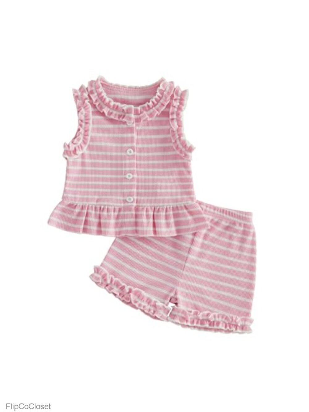 Toddler Girls 2pc Tank Top & Ruffle Shorts Set Cotton Blend Summer Outfit